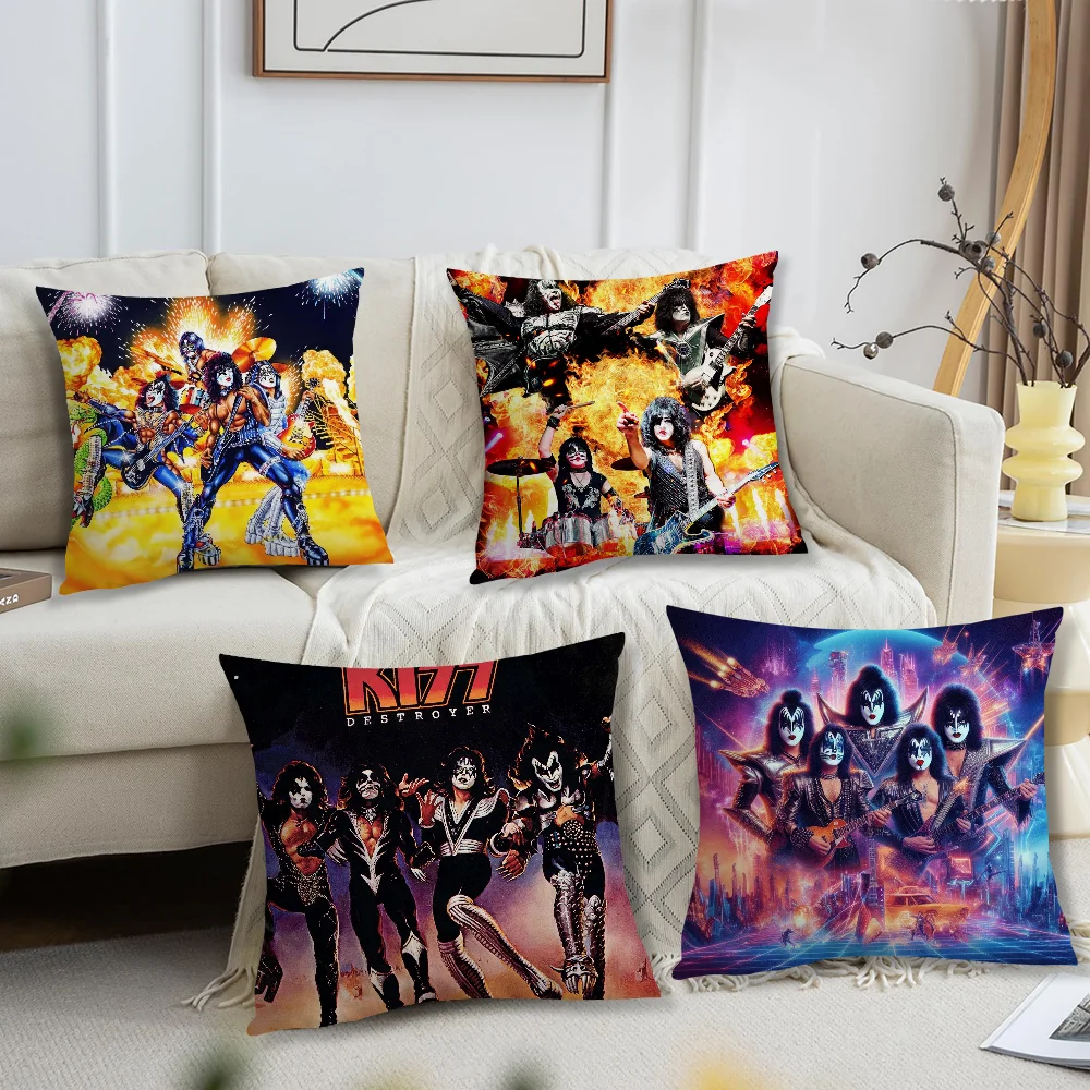 Rock Band Album Kiss cushion cover For Pillow Case Sofa Bedroom Living Room Office Bedside Table Backrest Printing Square