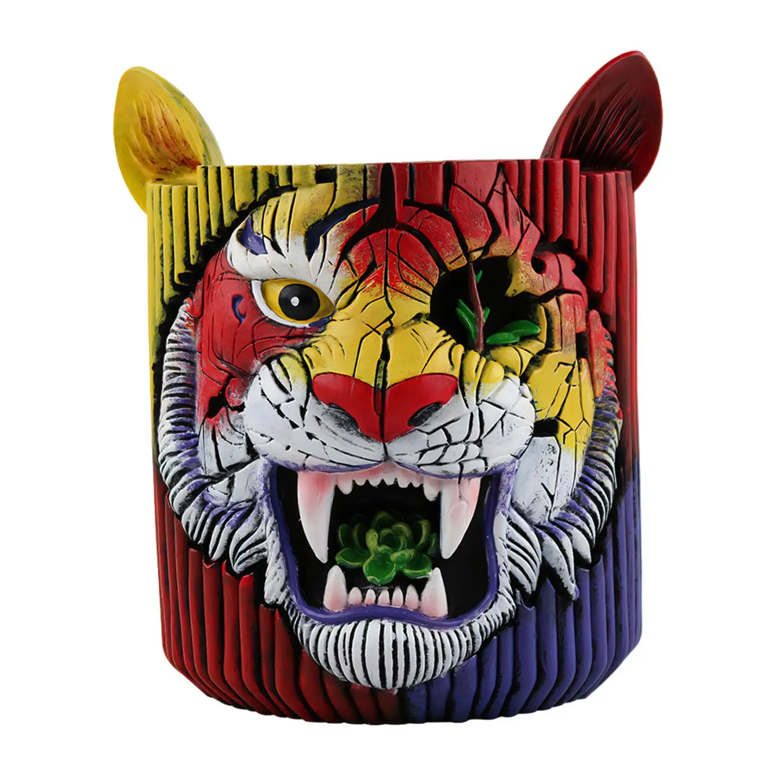 Tiger Head Plant Pot Flower Vase Flowerpot Container Home Windowsill Decoration Indoor Outdoor Plants Hand Painted Art Planter