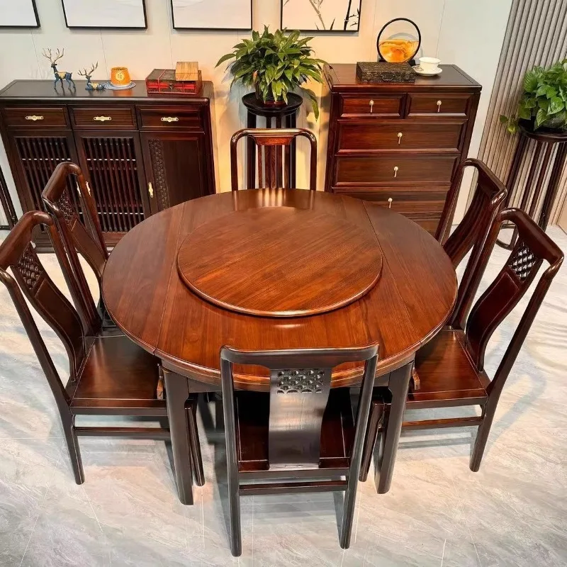 

dining table and chair combination, square and round dual-purpose Chinese folding household retractable dining table