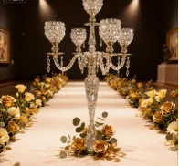 

10 шт.) 100 см) 5 рычагов, золотые канделябры, стеклянные хрустальные подсвечники, центральная часть стола, золотой металлический подсвечник с 5 головками, центральная часть