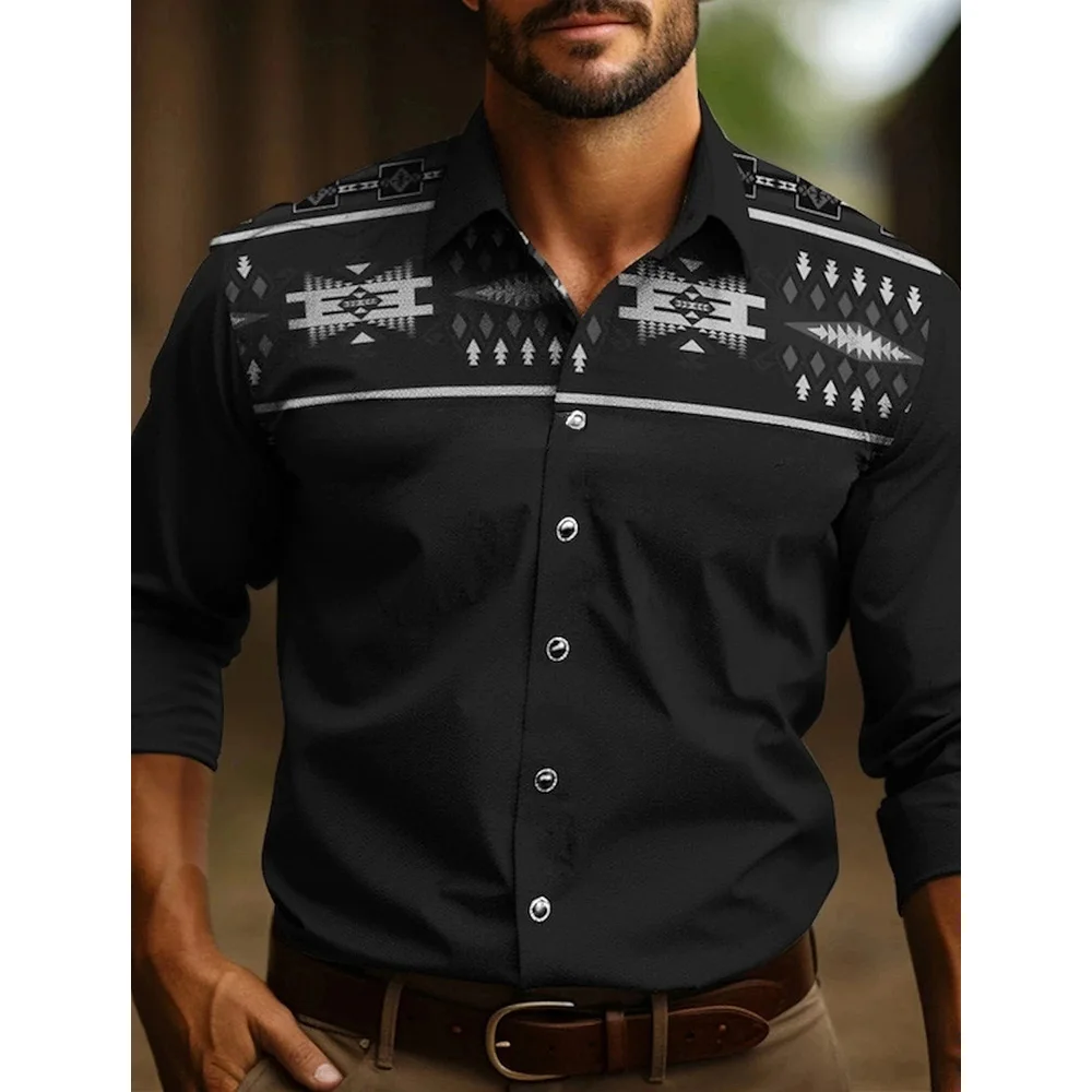 

Men's Long-sleeved Shirt Four Seasons Casual Lapel Button Up Shirt Hawaii Holiday Shirt Retro Ethnic Totem Printed Shirt Fashion