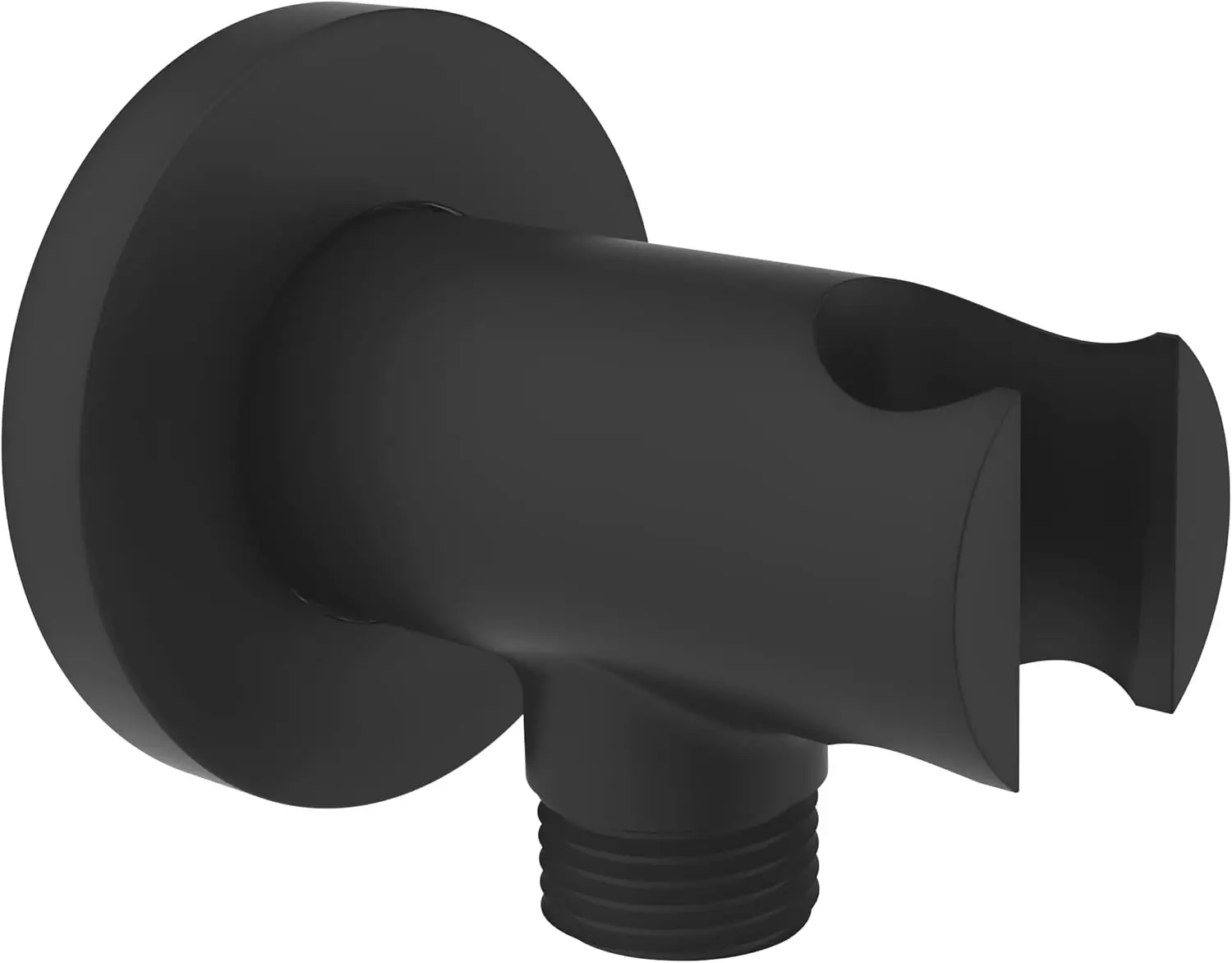 

Matte Black Solid Brass Wall Union with Hand Shower Holder, Tapered 1/2 NPT Female Inlet, Round Design, G1/2 Outlet