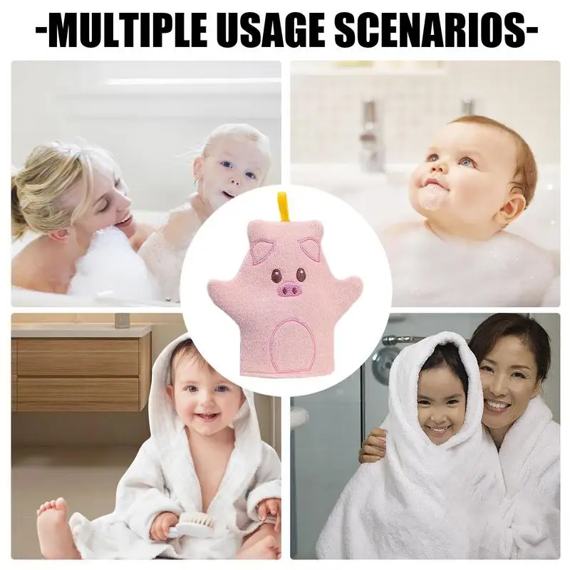 Baby Bath Gloves Soft Cartoon Animal Shape Shower Washcloth Hangable Childrens Bath Towel Body Skin For Bathing Shower Massage