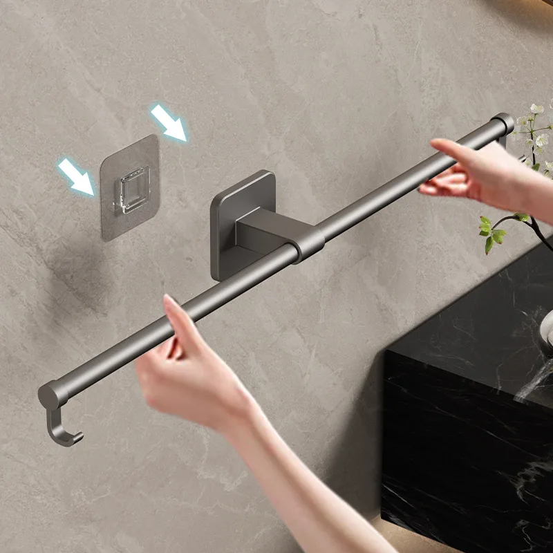 

Bathroom telescopic towel rackStylish Design Drill-free Towel Rack No Tools Required Hanging Single Pole Without Punching ﻿