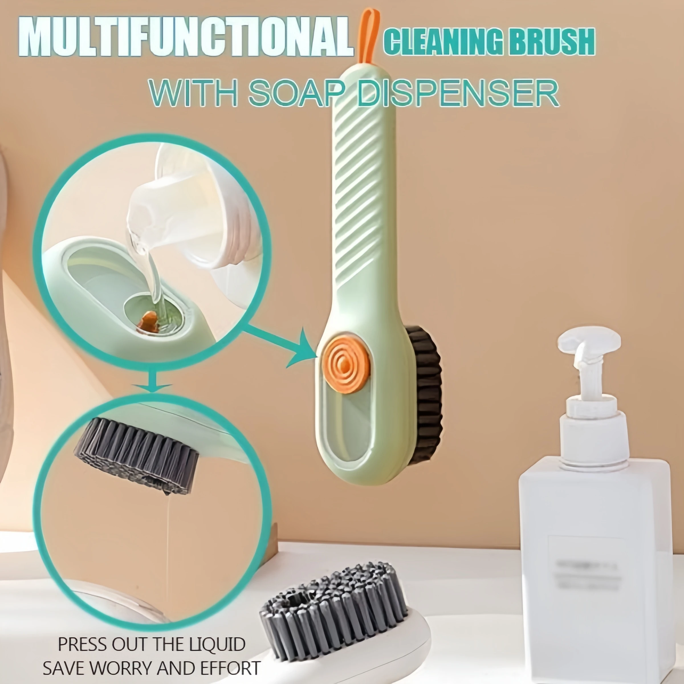 1/2pcs Cleaning Brush with Hidden Liquids Dispenser All-Purpose Laundry Brush Effectively Clean Stain Shoes Shoes Brush Cleaner