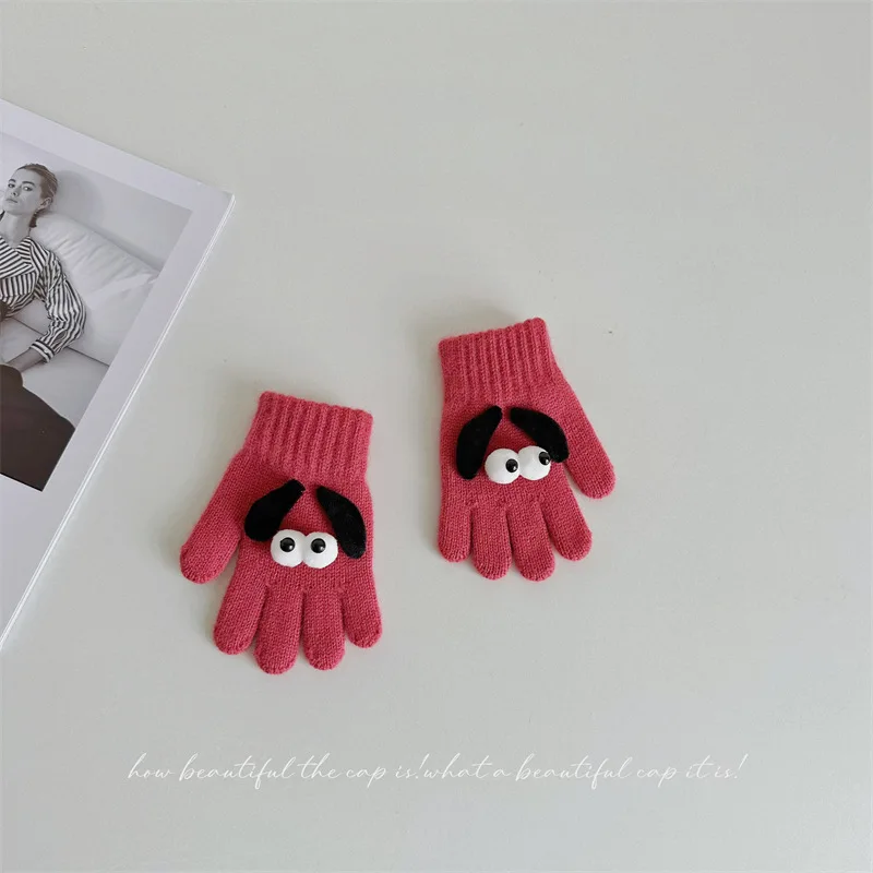 Cute Cartoon Knitted Kids Gloves Mittens for Boys Girls Autumn Winter Winterproof Warm Children Baby Finger Gloves 3-7 Years Old