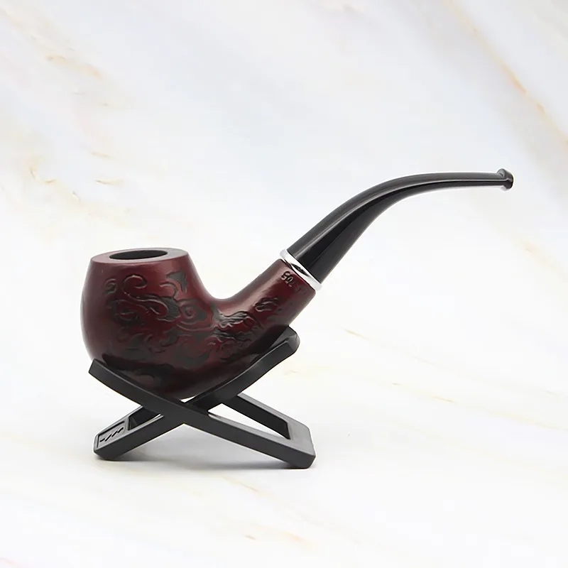 Handmade 14.5cm Length Classic Bent Wooden Smoking Pipe With Beautiful Carve Patterns Smoking Tobacco Dry Herb Pipes