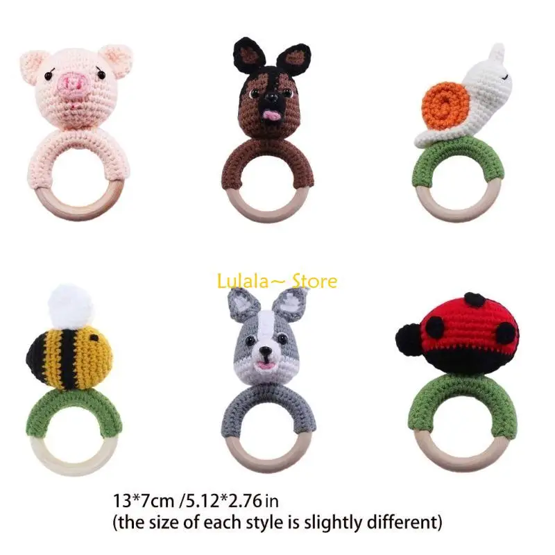 Y4qa baby houten titel ring diy haak dieren rammelaar baby kinderziektes verpleegkundige molair speelgoed voor pasgeboren