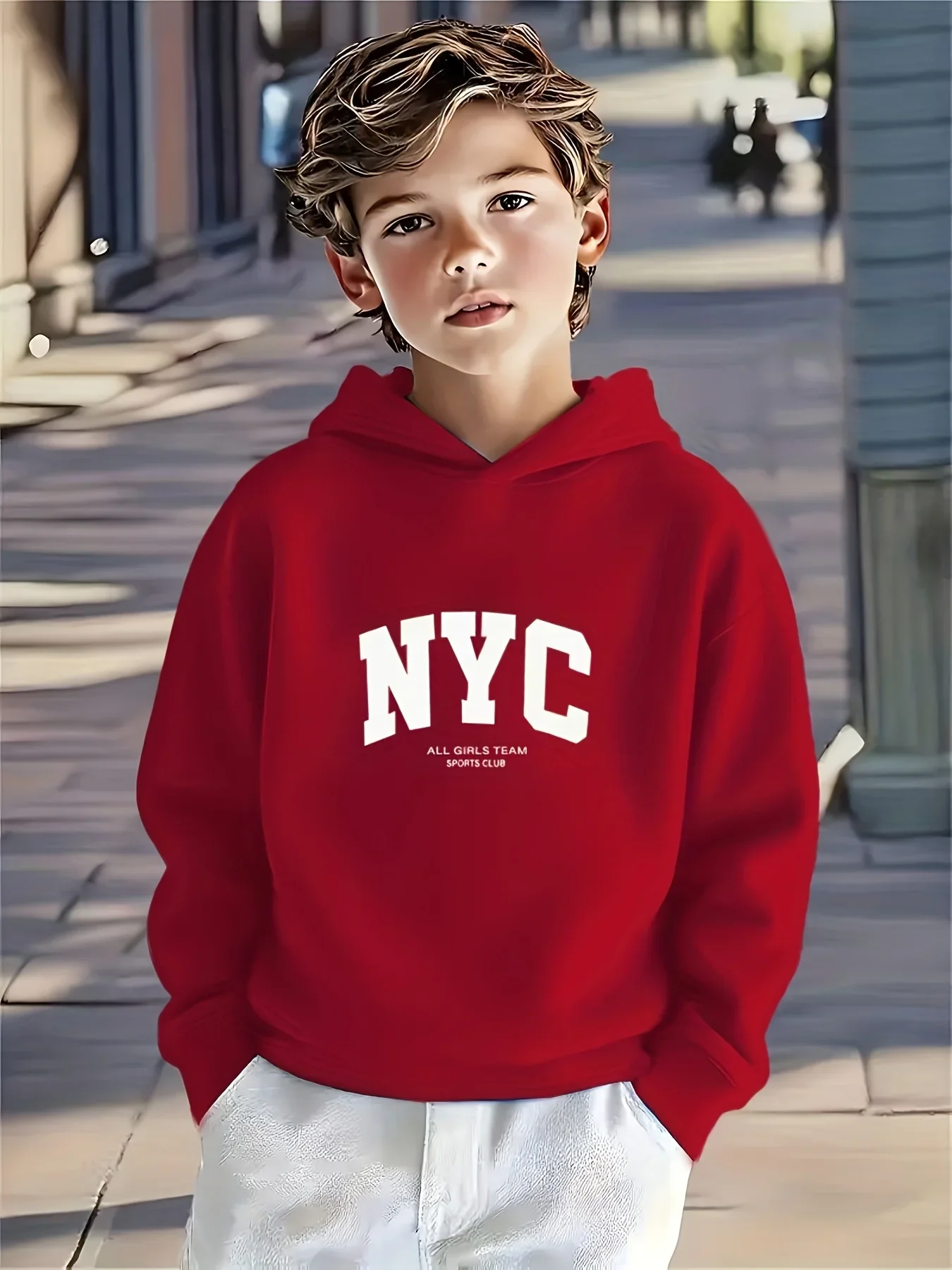 Kids NYC Hoodie Letter Graphic Print Pullover Sweatshirt Boys Girls New York Style Casual Streetwear Hooded Top Autumn Winter