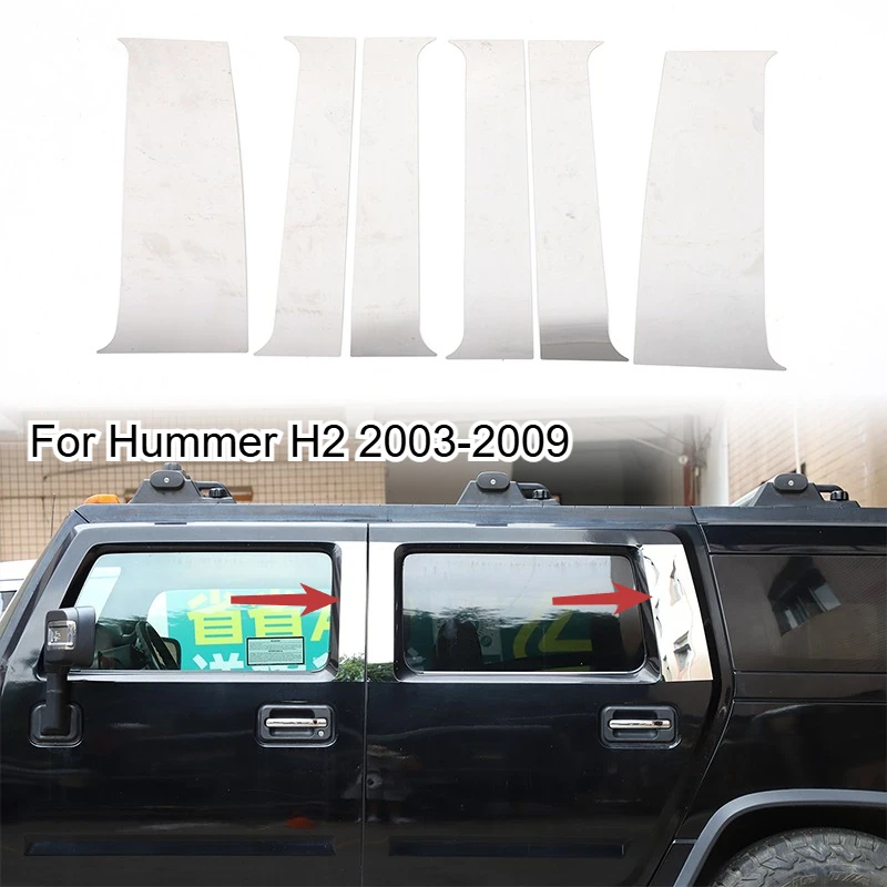

For Hummer H2 2003-2009 Stainless Steel Car Window Center Pillar C-pillar Decorative Patch Panel Sticker Car Accessories