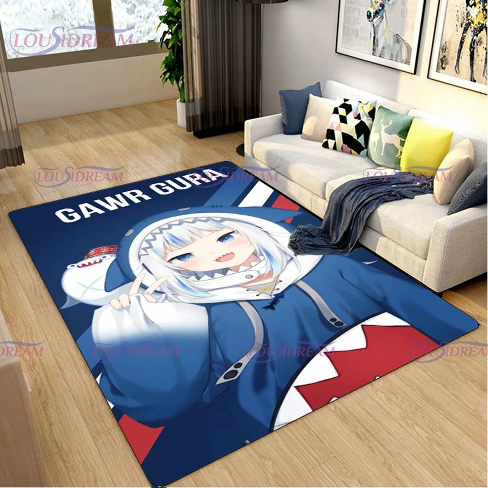 Hololive Gawr Gura Cute Print Square Non-Slip Chair Rug Floormat  Cartoon Shark Carpet Bedside Floor Rug Mat for Kids Area Rug