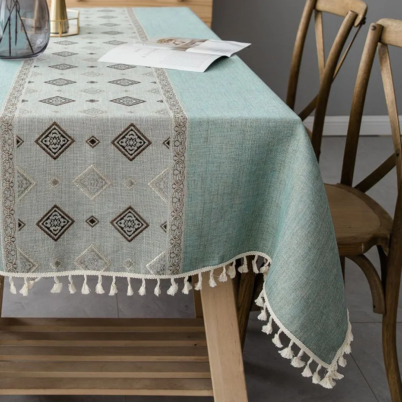 

Garden Style Tablecloth Cotton Linen Rectangular Fringe Table Flag Mat End Table Cloth Party Decoration