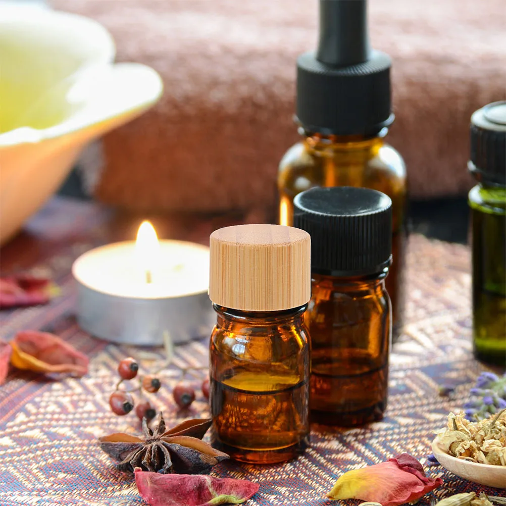 

10pcs Oil Bottle Bamboo Lid Reusable Glass Containers Sample Caps Essential Oil Bottle Lids Small Bottles Lids
