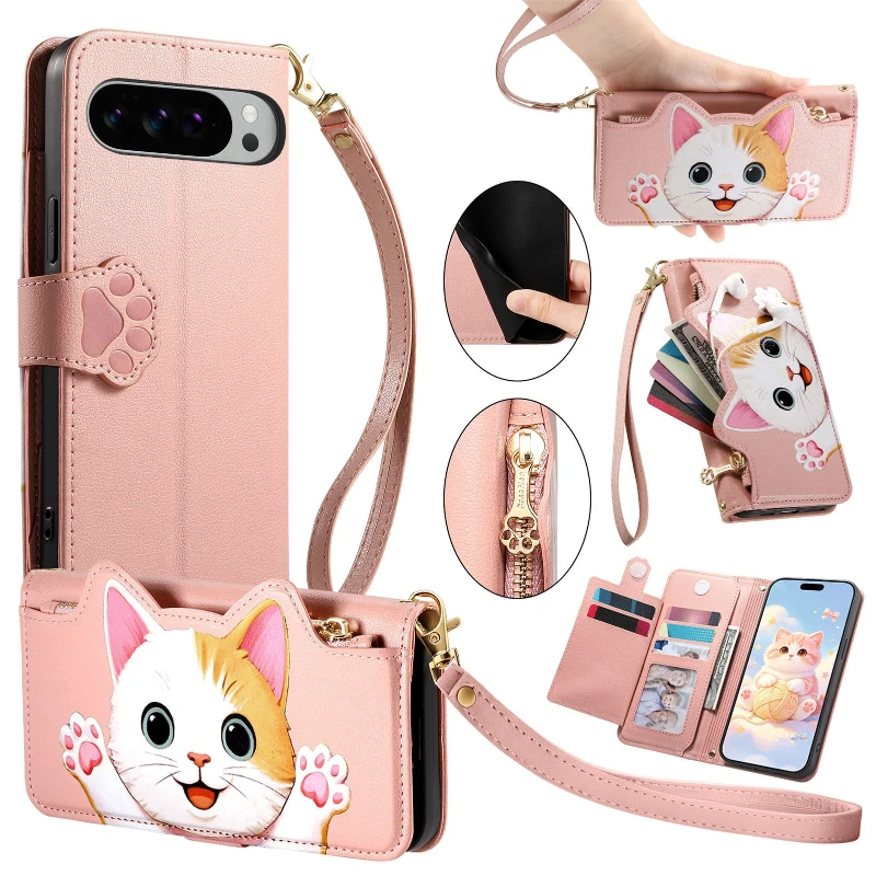 Custodia in pelle con portafoglio per Google Pixel 11 10 9 8 7 6 Pro XL 10A 9A 8A 7A 6A, protezione completa del corpo, antiurto.