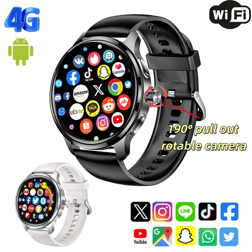새로운 스마트 시계 4G 네트워크 SIM 카드 1.508''AMOLED 200W 회전식 카메라 GPS Wifi Google Play 동적 다이얼 안드로이드 남성 여성용