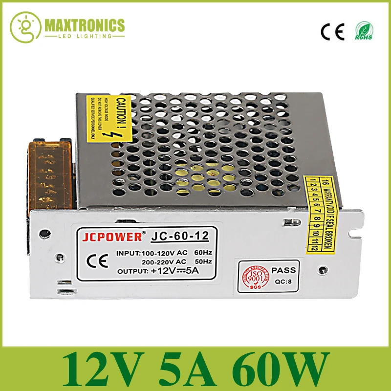 

Best quality 12V 5A 60W Switching Power Supply Driver for LED Strip AC 110-240V Input to DC 12V Free shipping