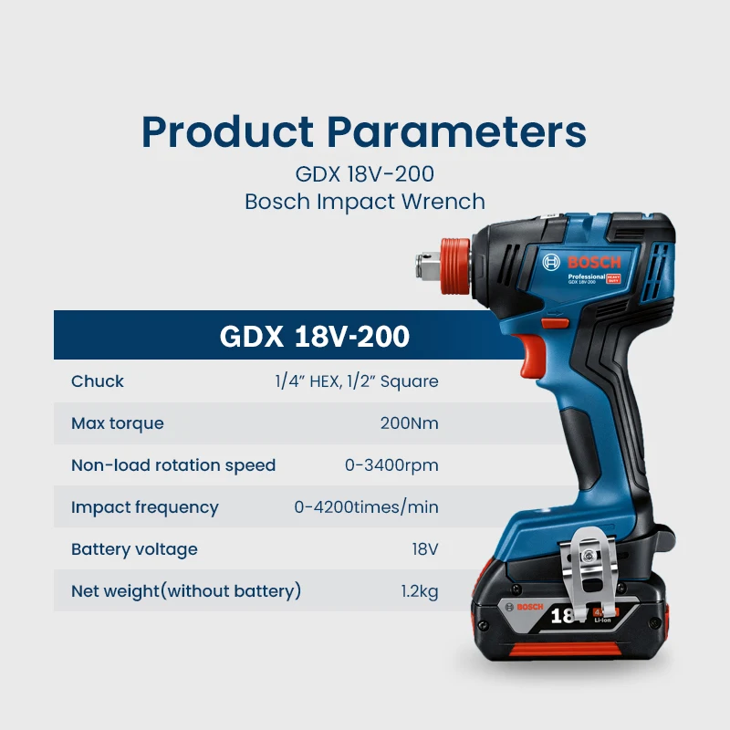 Bosch GDX 18V-200 Brushless Electric Screwdriver Impact Wrench Screwdriver Rechargeable Cordless Wrench 2 Batteries Power Tool