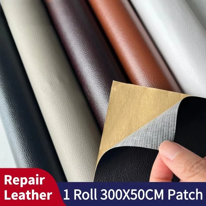 300x50cm Black Self‑adhesive Artificial Leather Upholstery Repair Patch for Car Seat Sofa Chair Hole Refurbishment