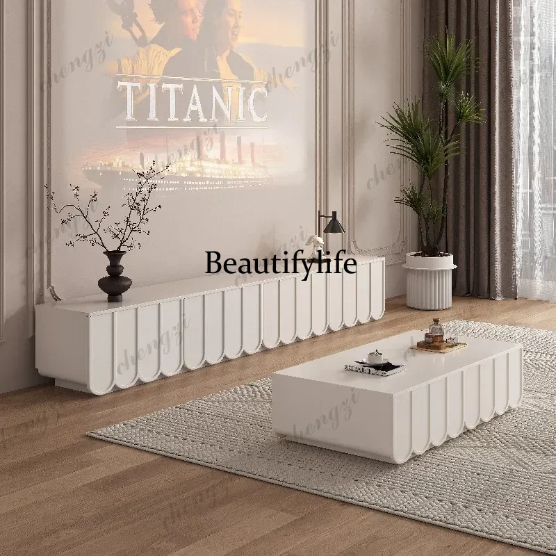 45 French TV cabinet cream wind solid wood coffee table combination floor cabinet modern simple living room small apartment