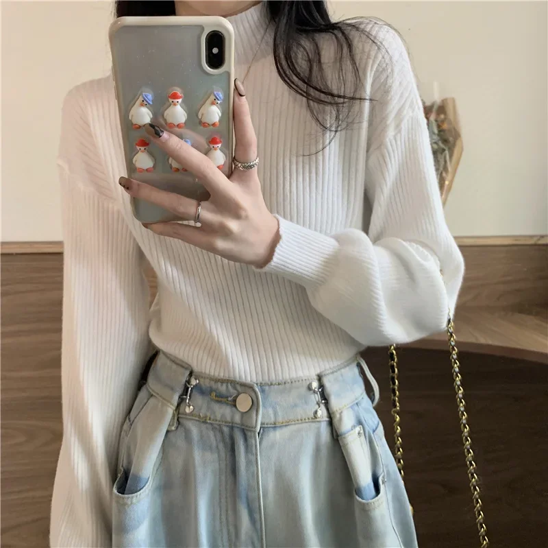 Basic Solid Color Soft Turtleneck Women Sweater Pullover Casual Long Sleeve Chic Bottom Sweater Female Jumpers Korean Fashion