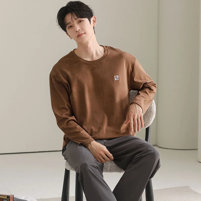 Spring Autumn Long Sleeve 100% Cotton Pajama Sets for Men High Quality Korean Loose Sleepwear Pyjamas Male Homewear Home Clothes