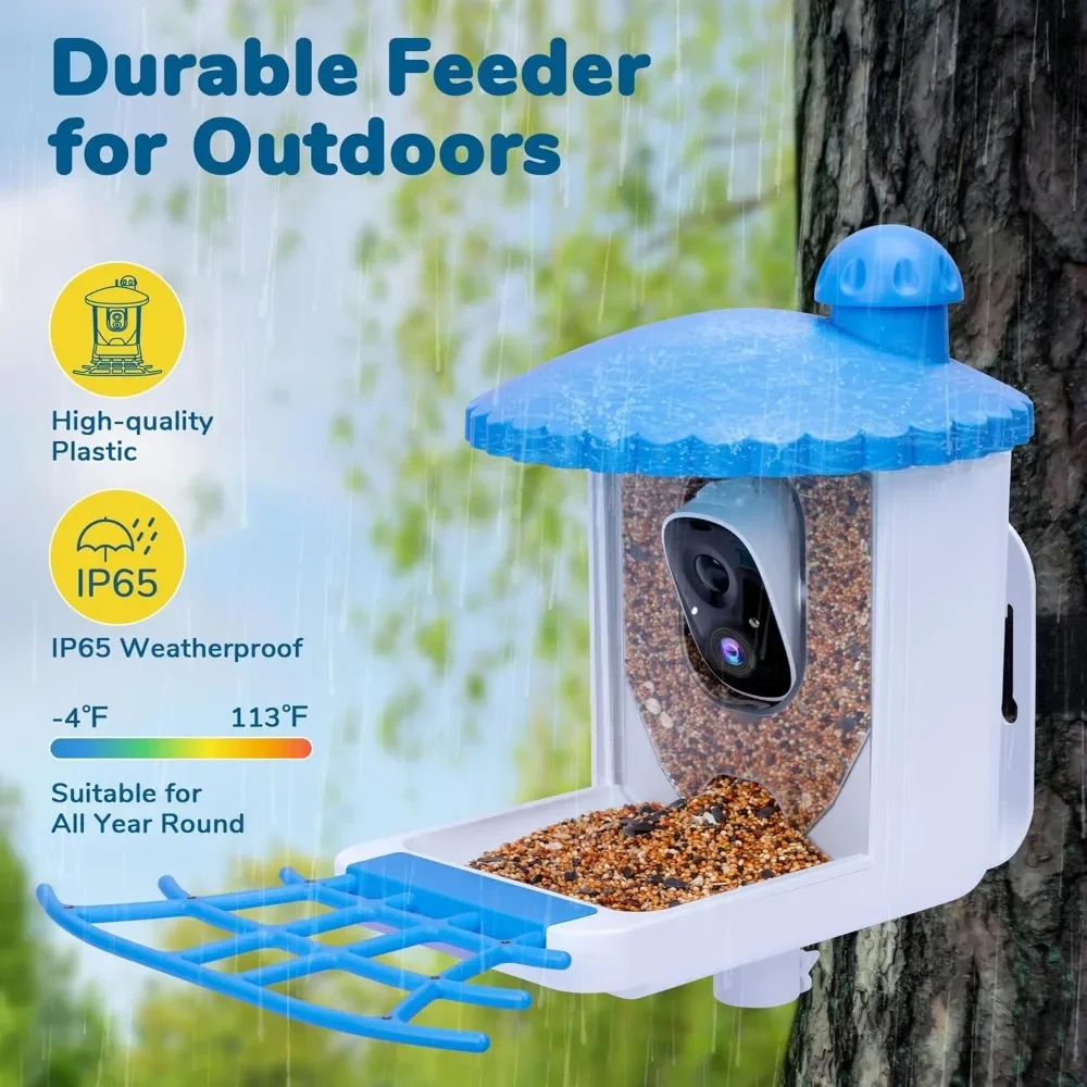 Bird Feeder with Camera, 1080P HD Bird Video Capture, 5000mAh Battery with Solar Panel, Instant Arrival Alerts, Live View