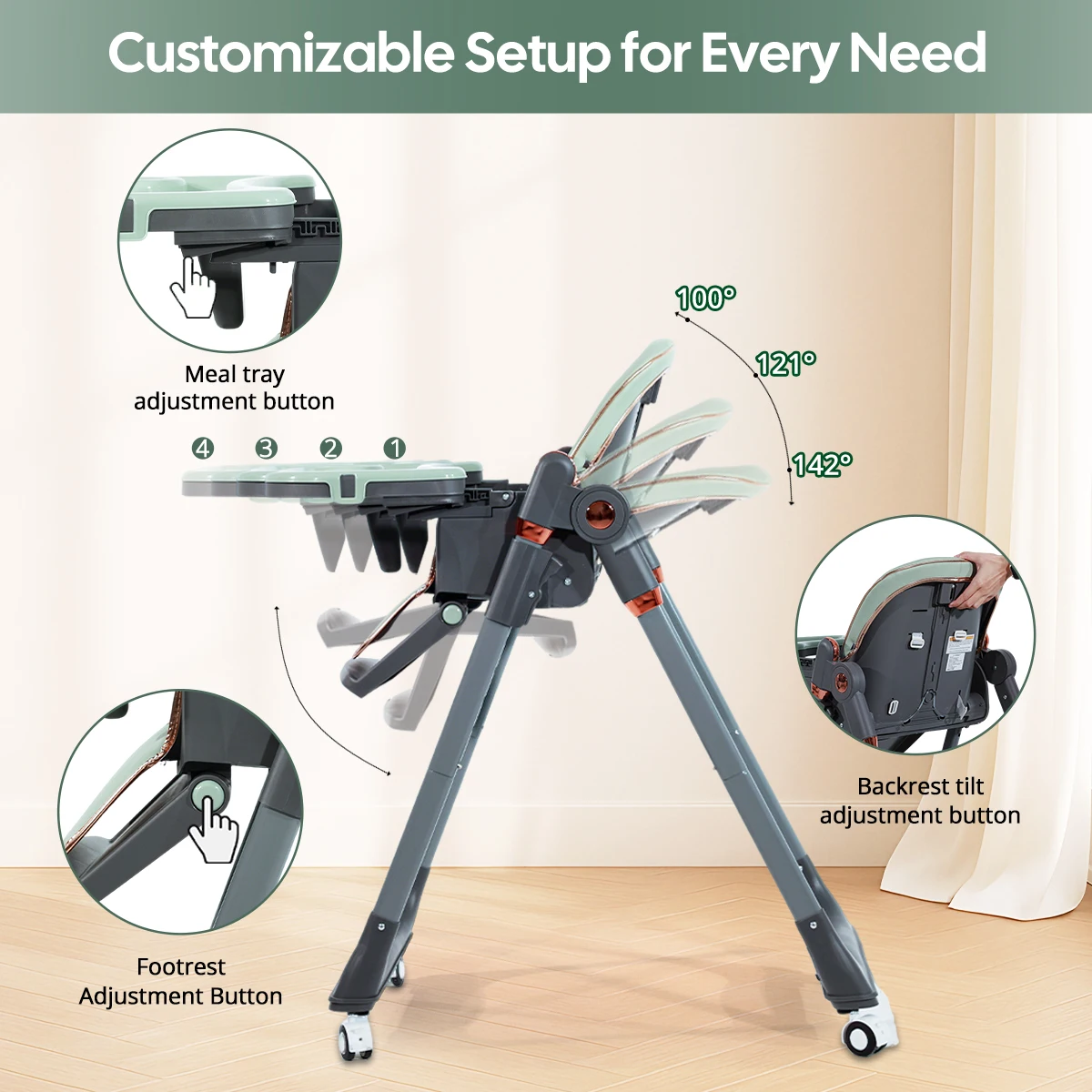 كرسي طعام للأطفال متعدد الوظائف، كرسي مرتفع للأطفال، مناسب للأطفال فوق 6 أشهر، مع أسطوانة، للتخييم في الهواء الطلق #4