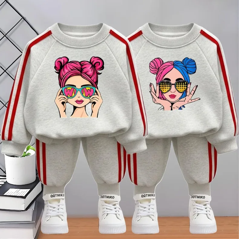 2026 Herbst Neuer Stil Kinder-Trainingsanzug Bedruckte Kinder-O-Neck-Hoodies und Lange Hose Zweiteiliges Set Mädchen Casual Sweatshirt-Sets – Detail 2