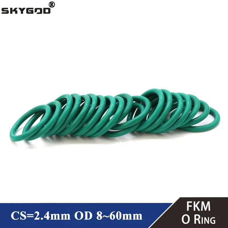 10pcs FKM O Ring CS 2.4mm OD 8 ~ 60mm Sealing Gasket Insulation Oil High Temperature Resistance Fluorine Rubber O Ring Green