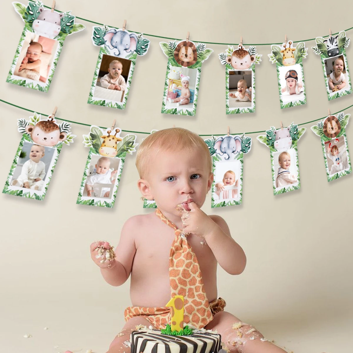 Jungle Safari Birthday Bunting Banner Woodland Safari Birthday Party Decoration Wild one 1st Jungle Birthday Party Supplies