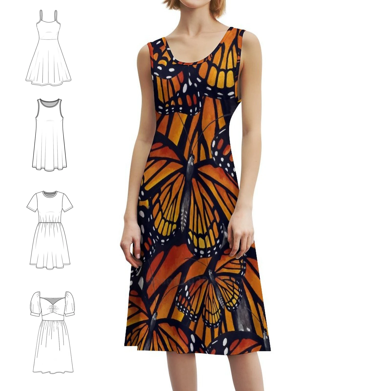 

Оранжевый монарх с бабочками, винтажное богемное платье с пышными рукавами или варианты без рукавов для женщин, платье с насекомыми и бабочками, Монарх