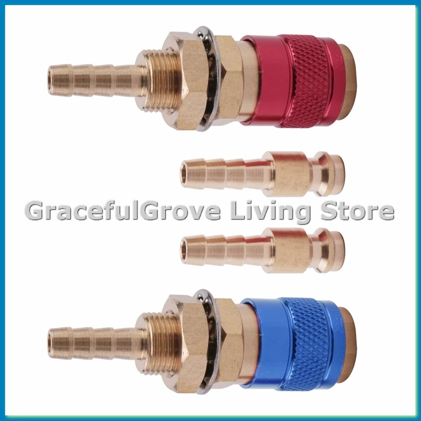 

2 шт. 6-мм быстроразъемные фитинги-адаптеры для подачи газа и воды (с водяным и воздушным охлаждением) для сварочных горелок MIG TIG, синий+красный-A33R