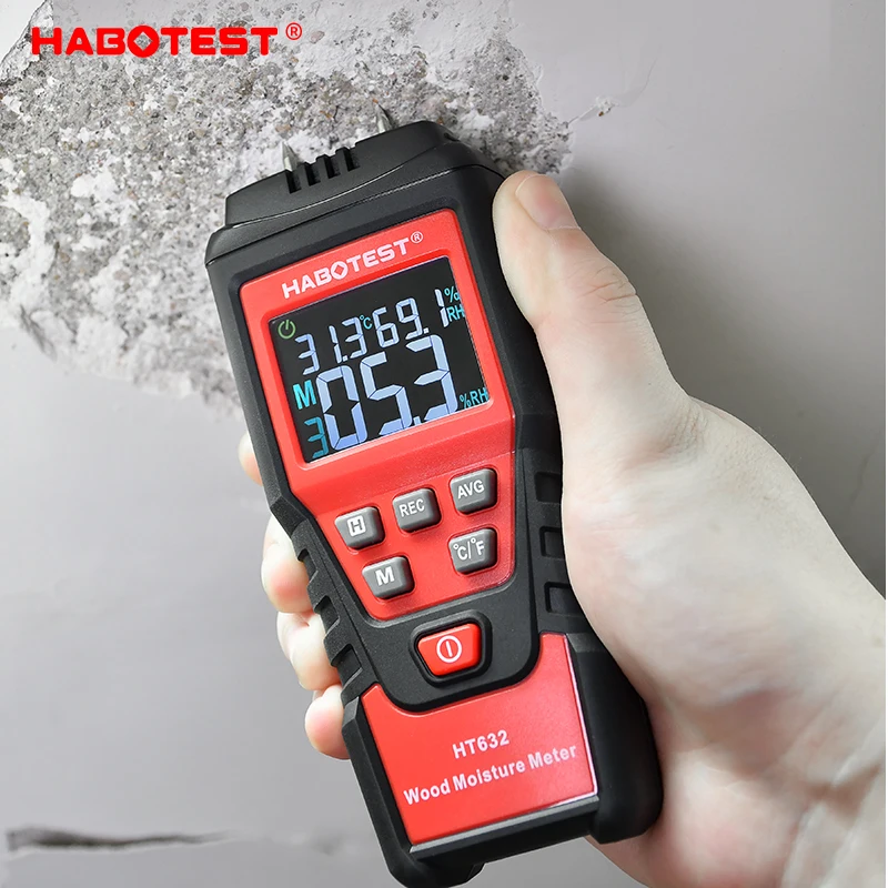 Medidor de Umidade Madeira Parede Testador Água Digital Umidade Medidor Habertest Dois Pinos Higrômetro Cimento Concreto Tijolo Detector Ht632
