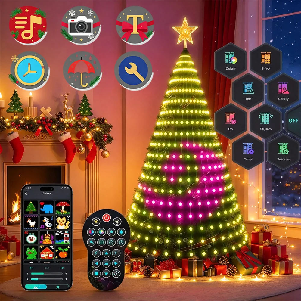LED Christmas Tree Garland Light Fairy Lights Smart String Lights With Star Topper For Party Home Garden Christmas Tree Decor