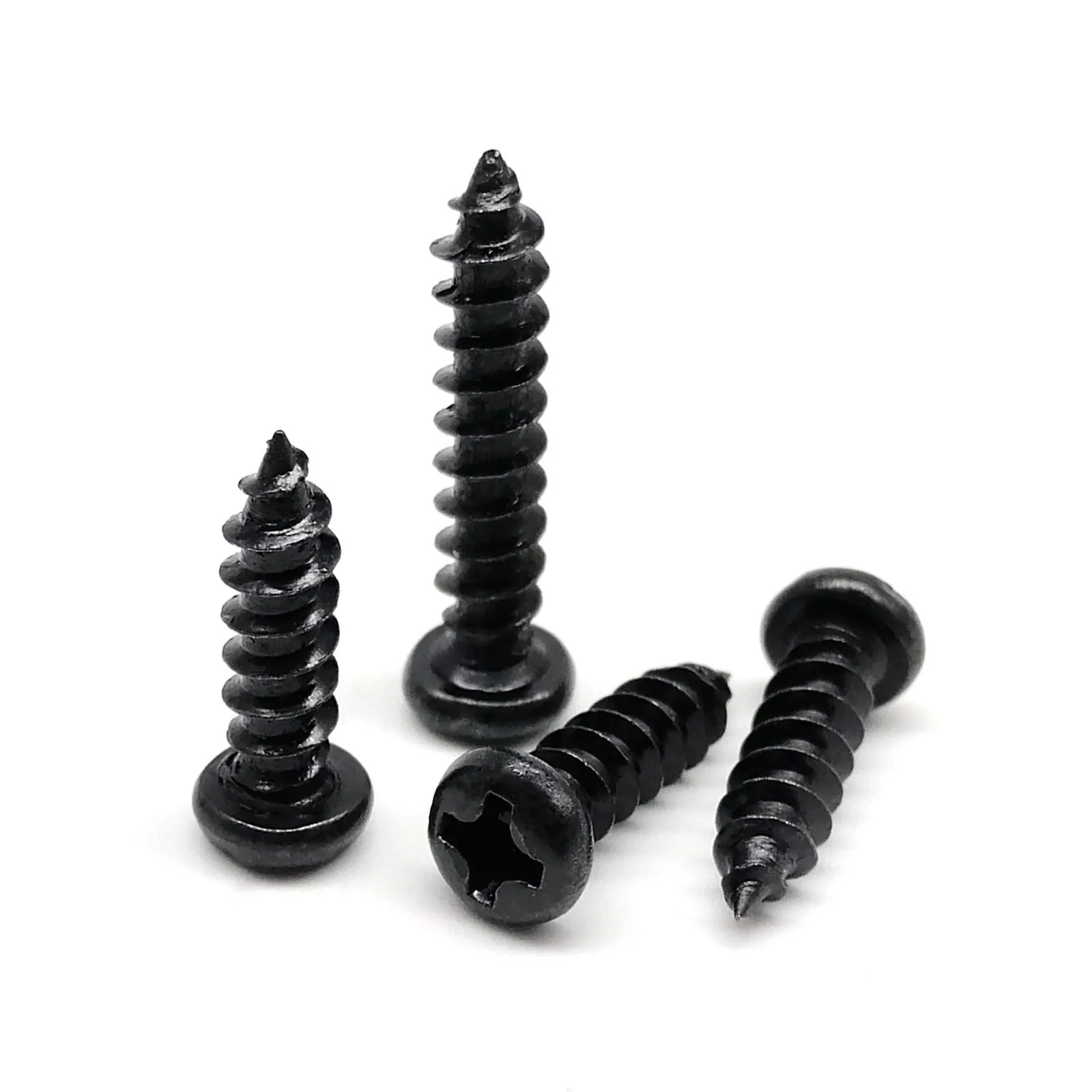 50/100pcs M1 M1.2 M1.4 M1.7 M2 M2.3 M2.6 M3 M3.5 M4 Black Steel Small Phillips Pan Head Cross Round Head Self-tapping Wood Screw