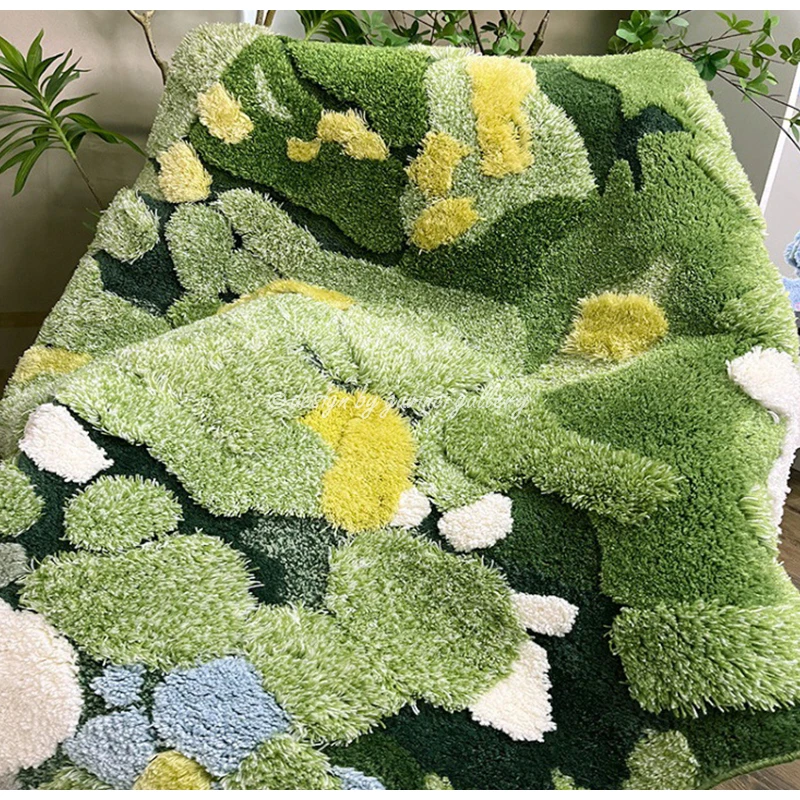 Imagem -03 - Guvinci Irregular Tapete Nordic Ins Estilo Mão Turfting Moss Verde Tapetes Ultra Macio Absorvente de Pelúcia Tufted Bath Mat 100x106