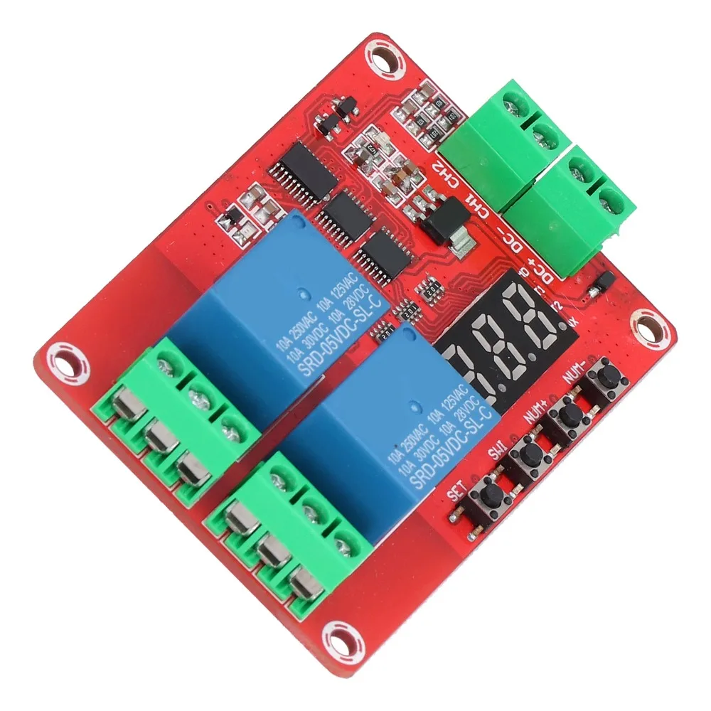 

FRM02 Реле задержки времени 2-канальный многофункциональный релейный модуль задержки времени 5 В/12 В/24 В светодиодный дисплей самоблокирующийся модуль таймера цикла