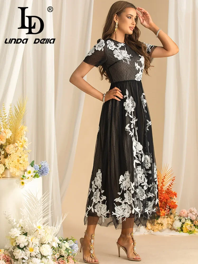 

Новое модное женское платье LD LINDA DELLA: осеннее, с коротким рукавом, завышенной талией, вышивкой, повседневное, базовое, для отпуска, с широким подолом