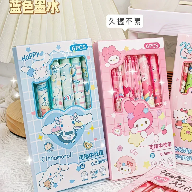 Sanrio Blue Erasable Gel Pen My Melody Cinnamoroll Cute Click Pen Hello Kitty Girly Heart Student Stationery Birthday Gift