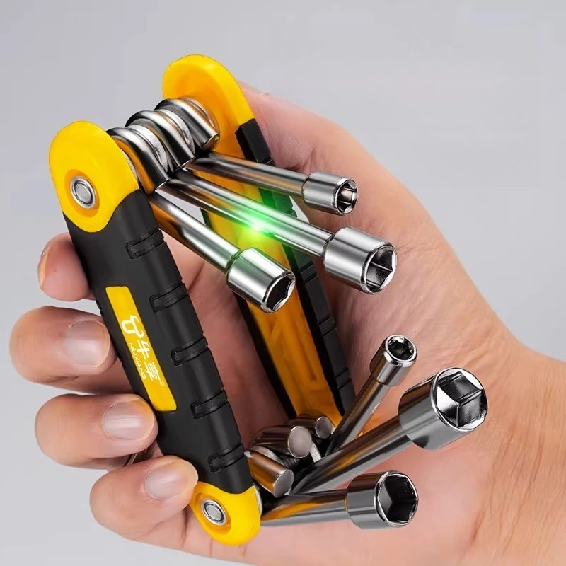 6 in 1 Folding Hex Socket Wrench Set Portable High Hardness Large Torque Multiple Sizes for Repair Maintenance