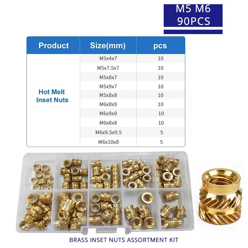 WieshammKit-Ecrou d'insertion de chaleur en laiton, insert thermofusible, filetage mométrage, double sergé, encastrement, écrou en cuivre, M2, M2.5, M3 figuré, M5, M6