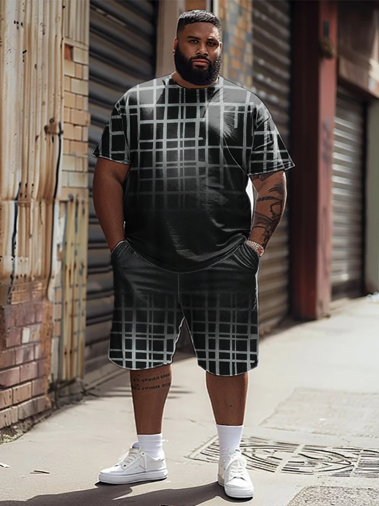 L-9XL Short sleeved T-shirt Shorts Set Plus Size Men Leisure Street Fashion Electronic Tie Dye Layered Print Two Piece Set ZOOY