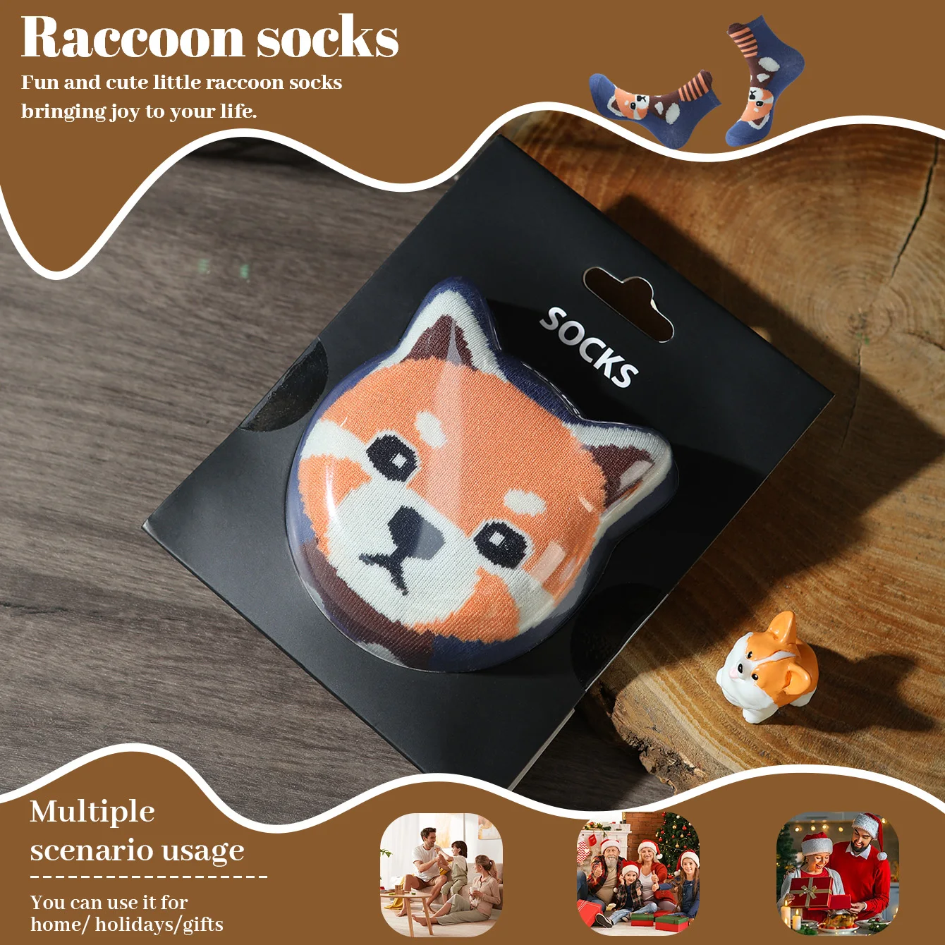1 pair of unisex mid-calf socks with a novel and interesting raccoon animal design, gift box socks, creative socks, fashionable and trendy style, comfortable and breathable, suitable for parties, casual wear, Valentine's Day, Halloween, birthdays, Christmas, New Year, Thanksgiving, autumn and winter, all-season style, creative gift box