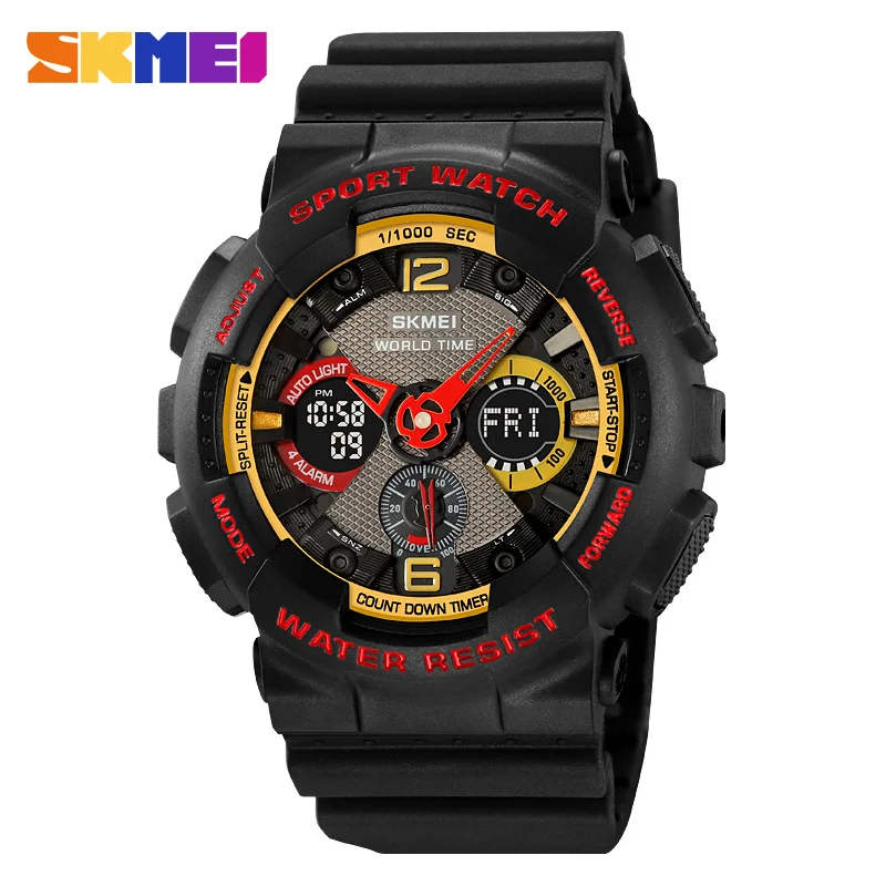 SKMEI Multifunctional Countdown Sport Watches Mens 5Bar Waterproof  LED Light Electronic Calendar Clock male Wristwatch