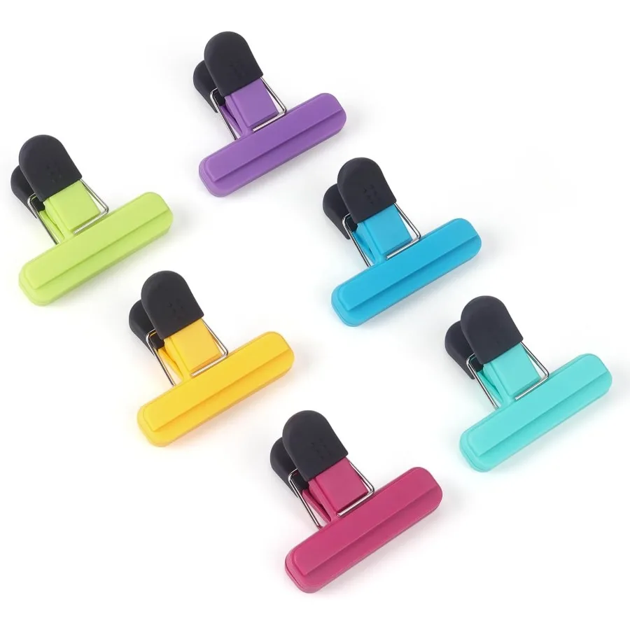 6個入り 食品保存用バッグクリップ 頑丈なプラスチック製チップバッグクリップ 安全なシールグリップ付き 3 x 2.5インチ アソートカラー 理想的な用途