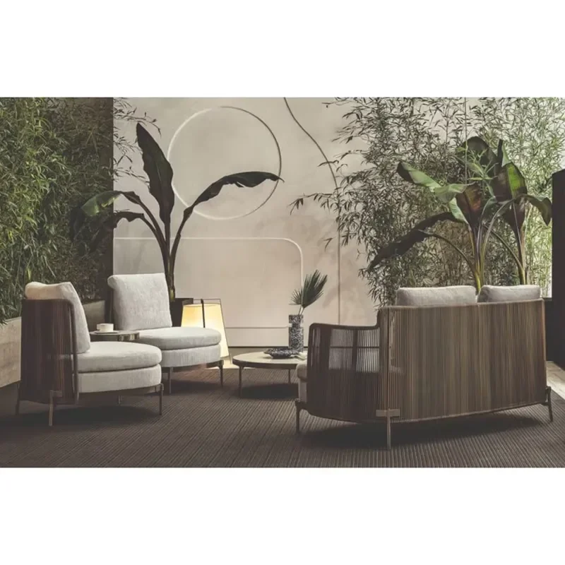 Outdoor Patio Furniture Modern Garden Wicker Modular Sofa Living Room Sofa Stainless Steel Frame Rattan Outdoor Sofa
