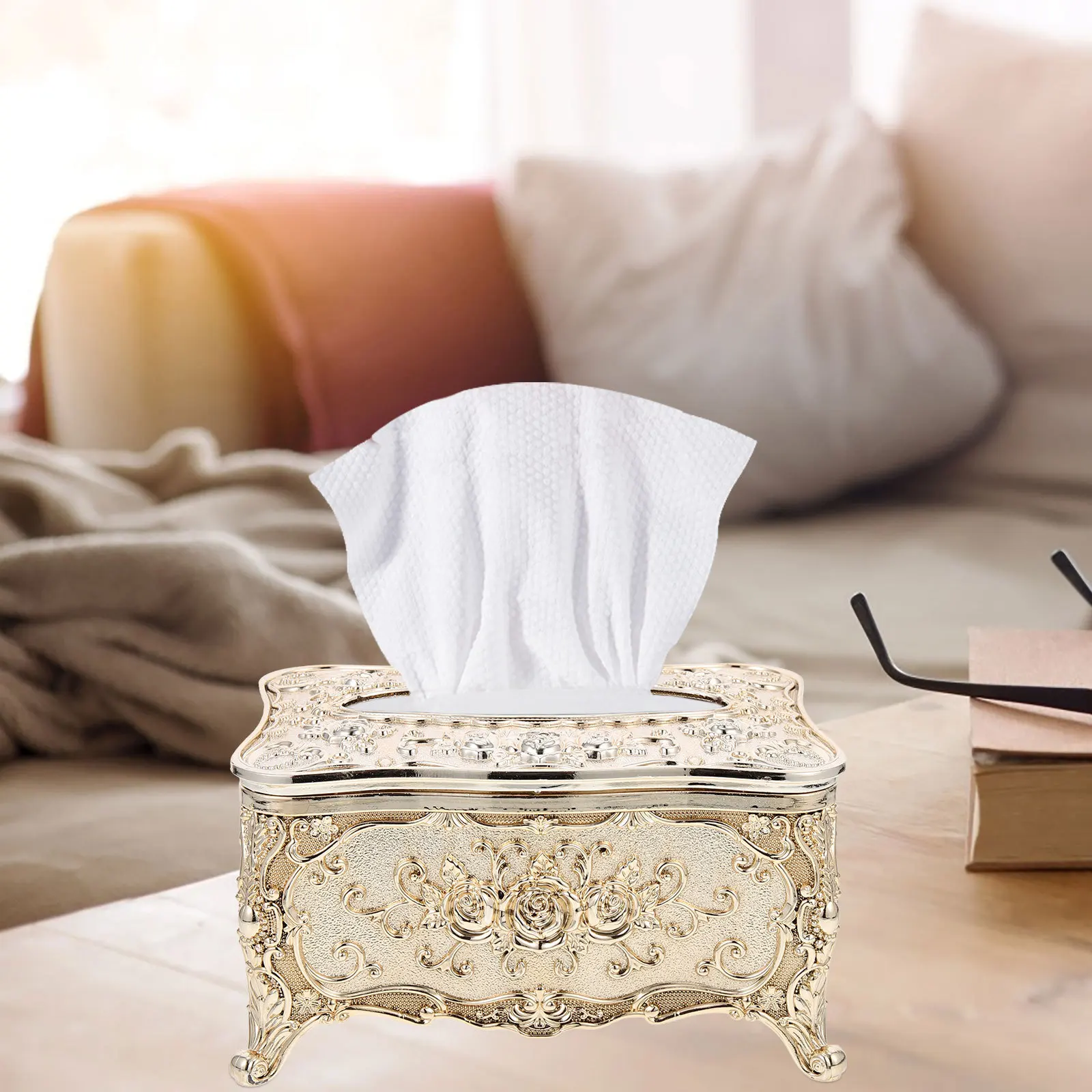

OHPHCALL Luxurious Rose Gold Tissue Box Holder Acrylic Cover for Bathroom Bedroom Vanity Countertop Nightstand Table Decor 23cm