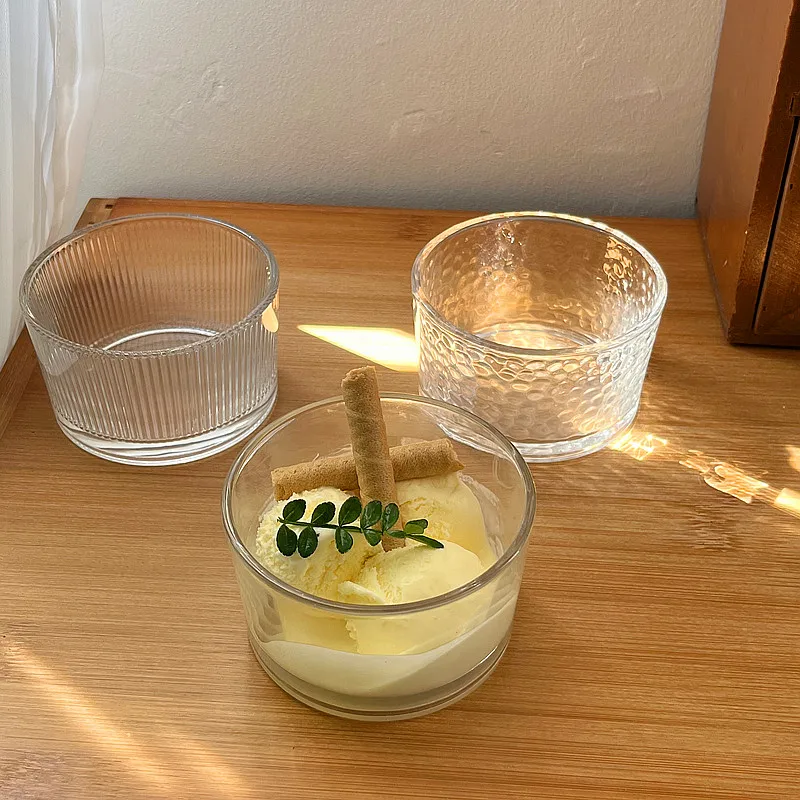 Nordic Clear Glass Dessert Bowl Hammer Pattern Bird's Nest Bowl Yogurt Pudding Cup Ice Cream Ice Cream Cup Breakfast Bowl