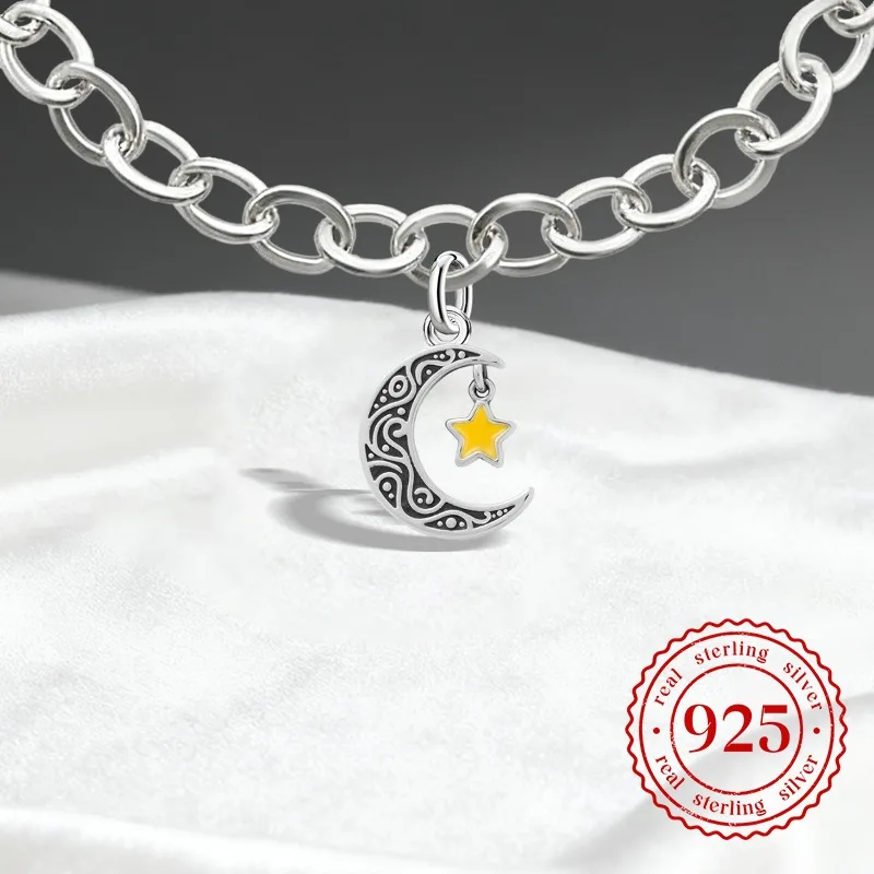 

Винтажные подвески из стерлингового серебра 925 пробы JamesAvery, подвески со звездой, луной и башней, бусины, подходят для оригинального браслета, ожерелья, ювелирные изделия своими руками