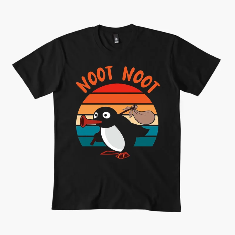 Noot Noot pingu studying Gift t shirt for men Funny cartoon Graphic Clothes 100% cotton printed Y2K clothing Large size tee